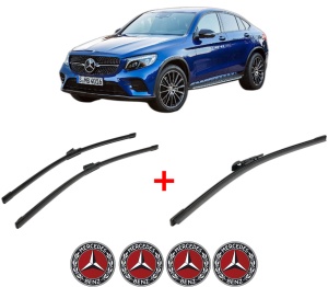 Set 3 stergatoare MERCEDES-BENZ GLC Coupe (C253) din 2016 - 2023, pentru parbriz si luneta fata si spate auto, Bosch Aerotwin, din cauciuc siliconat rezistent, 4 Stickere Auto MERCEDES-BENZ v3077