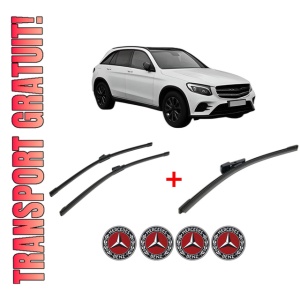Set 3 stergatoare MERCEDES-BENZ GLC (X253) din 2015 - 2022, pentru parbriz si luneta fata si spate auto, Bosch Aerotwin, din cauciuc siliconat rezistent, 4 Stickere Auto MERCEDES-BENZ