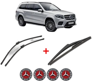 Set 3 stergatoare MERCEDES-BENZ GLS (X166) din 2015 - 2019, pentru parbriz si luneta fata si spate auto, Valeo Silencio, din cauciuc siliconat rezistent, 4 Stickere Auto MERCEDES-BENZ v14476