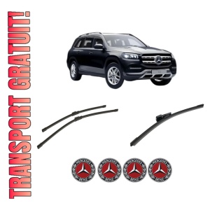 Set 3 stergatoare MERCEDES-BENZ GLS (X167) din 2019-2023, pentru parbriz si luneta fata si spate auto, Bosch Aerotwin-Aerotwin, din cauciuc siliconat rezistent, 4 Stickere Auto MERCEDES-BENZ