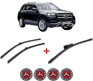 Set 3 stergatoare MERCEDES-BENZ GLS (X167) din 2019, pentru parbriz si luneta fata si spate auto, Bosch Aerotwin, din cauciuc siliconat rezistent, 4 Stickere Auto MERCEDES-BENZ v6137