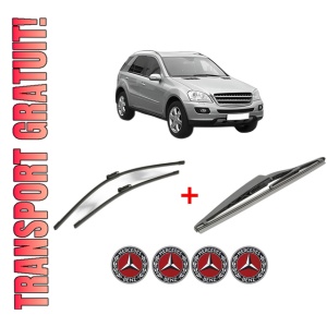 Set 3 stergatoare MERCEDES-BENZ M-CLASS (W164) din 2005 - 2011, pentru parbriz si luneta fata si spate auto, Bosch Twin, din cauciuc siliconat rezistent, 4 Stickere Auto MERCEDES-BENZ
