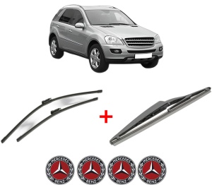 Set 3 stergatoare MERCEDES-BENZ M-CLASS (W164) din 2005 - 2011, pentru parbriz si luneta fata si spate auto, Bosch Twin, din cauciuc siliconat rezistent, 4 Stickere Auto MERCEDES-BENZ v8717