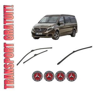 Set 3 stergatoare MERCEDES-BENZ MARCO POLO Camper (W447) din 2015-2021, pentru parbriz si luneta fata si spate auto, Bosch Aerotwin-Aerotwin, din cauciuc siliconat rezistent, 4 Stickere Auto MERCEDES-BENZ