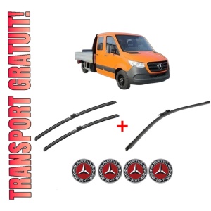 Set 3 stergatoare MERCEDES-BENZ SPRINTER 3,5-t Platform/Chassis (B907, B910) din 2018 - 2021, pentru parbriz si luneta fata si spate auto, Bosch Aerotwin, din cauciuc siliconat rezistent, 4 Stickere Auto MERCEDES-BENZ