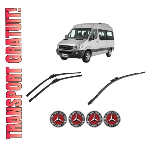Set 3 stergatoare MERCEDES-BENZ SPRINTER 3-t Bus (B906) din 2006-2018, pentru parbriz si luneta fata si spate auto, Bosch Aerotwin-Aerotwin, din cauciuc siliconat rezistent, 4 Stickere Auto MERCEDES-BENZ