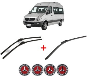 Set 3 stergatoare MERCEDES-BENZ SPRINTER 3-t Bus (B906) din 2006 - 2018, pentru parbriz si luneta fata si spate auto, Bosch Aerotwin, din cauciuc siliconat rezistent, 4 Stickere Auto MERCEDES-BENZ v7097