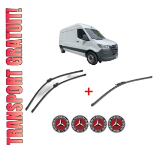 Set 3 stergatoare MERCEDES-BENZ SPRINTER 3-t Van (B910) din 2018 - 2025, pentru parbriz si luneta fata si spate auto, Valeo Silencio Xtrm, din cauciuc siliconat rezistent, 4 Stickere Auto MERCEDES-BENZ