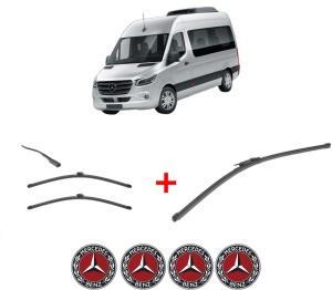 Set 3 stergatoare MERCEDES-BENZ SPRINTER 4-t Tourer Bus (B907) din 2018 - 2021, pentru parbriz si luneta fata si spate auto, Valeo Silencio Xtrm, din cauciuc siliconat rezistent, 4 Stickere Auto MERCEDES-BENZ v14236