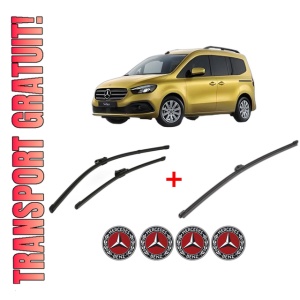 Set 3 stergatoare MERCEDES-BENZ T-CLASS MPV (W420) din 2022, pentru parbriz si luneta fata si spate auto, Valeo Silencio Xtrm, din cauciuc siliconat rezistent, 4 Stickere Auto MERCEDES-BENZ
