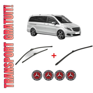 Set 3 stergatoare MERCEDES-BENZ V-CLASS (W447) din 2014 - 2020, pentru parbriz si luneta fata si spate auto, Bosch Aerotwin, din cauciuc siliconat rezistent, 4 Stickere Auto MERCEDES-BENZ