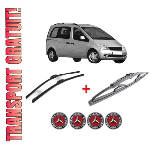 Set 3 stergatoare MERCEDES-BENZ VANEO (414) din 2002 - 2005, pentru parbriz si luneta fata si spate auto, Bosch Twin, din cauciuc siliconat rezistent, 4 Stickere Auto MERCEDES-BENZ