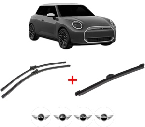 Set 3 stergatoare MINI MINI COOPER (J01) din 2023, pentru parbriz si luneta fata si spate auto, Valeo Silencio, din cauciuc siliconat rezistent, 4 Stickere Auto MINI v11891
