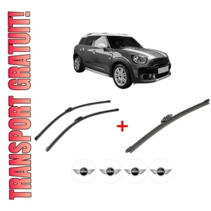 Set 3 stergatoare MINI MINI COUNTRYMAN (F60) din 2016 - 2019, pentru parbriz si luneta fata si spate auto, Valeo Silencio, din cauciuc siliconat rezistent, 4 Stickere Auto MINI