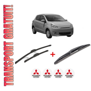 Set 3 stergatoare MITSUBISHI MIRAGE / SPACE STAR VI Hatchback (A0_A) din 2012, pentru parbriz si luneta fata si spate auto, Bosch Twin, din cauciuc siliconat rezistent, 4 Stickere Auto MITSUBISHI