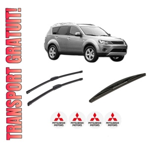Set 3 stergatoare MITSUBISHI OUTLANDER II (CW_W) din 2006-2012, pentru parbriz si luneta fata si spate auto, Bosch Twin-Aerotwin Retrofit, din cauciuc siliconat rezistent, 4 Stickere Auto MITSUBISHI