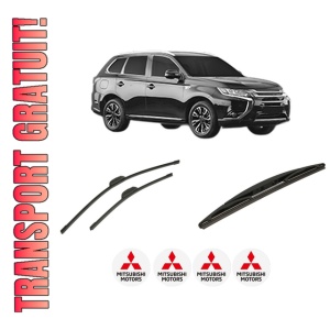 Set 3 stergatoare MITSUBISHI OUTLANDER III Van (GF_W, GG_W) din 2013-2018, pentru parbriz si luneta fata si spate auto, Bosch Twin-Aerotwin Retrofit, din cauciuc siliconat rezistent, 4 Stickere Auto MITSUBISHI