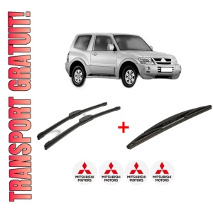 Set 3 stergatoare MITSUBISHI PAJERO CLASSIC (V2_W, V6_W, V7_W) din 2001, pentru parbriz si luneta fata si spate auto, Bosch Twin, din cauciuc siliconat rezistent, 4 Stickere Auto MITSUBISHI