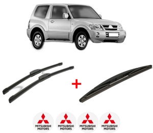 Set 3 stergatoare MITSUBISHI PAJERO CLASSIC (V2_W, V6_W, V7_W) din 2001, pentru parbriz si luneta fata si spate auto, Bosch Twin, din cauciuc siliconat rezistent, 4 Stickere Auto MITSUBISHI v5717