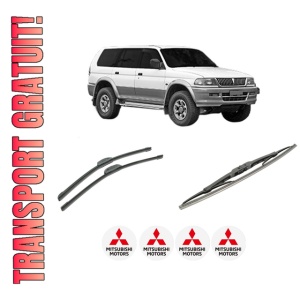 Set 3 stergatoare MITSUBISHI PAJERO SPORT VAN I (K90) din 1999-2008, pentru parbriz si luneta fata si spate auto, Bosch Twin-Aerotwin Retrofit, din cauciuc siliconat rezistent, 4 Stickere Auto MITSUBISHI