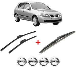 Set 3 stergatoare NISSAN ALMERA II Hatchback (N16) din 2000 - 2006, pentru parbriz si luneta fata si spate auto, Bosch Twin, din cauciuc siliconat rezistent, 4 Stickere Auto NISSAN v8177
