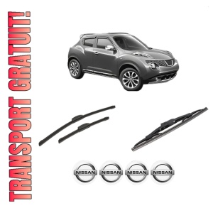 Set 3 stergatoare NISSAN JUKE (F15) din 2010-2019, pentru parbriz si luneta fata si spate auto, Bosch Twin-Aerotwin Retrofit, din cauciuc siliconat rezistent, 4 Stickere Auto NISSAN