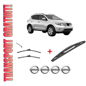 Set 3 stergatoare NISSAN MURANO II (Z51) din 2008 - 2014, pentru parbriz si luneta fata si spate auto, Valeo Silencio, din cauciuc siliconat rezistent, 4 Stickere Auto NISSAN