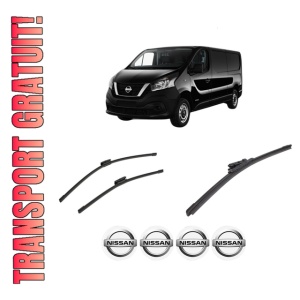 Set 3 stergatoare NISSAN NV300 Kombi (X82) din 2016-2021, pentru parbriz si luneta fata si spate auto, Bosch Aerotwin-Aerotwin Multi, din cauciuc siliconat rezistent, 4 Stickere Auto NISSAN