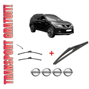 Set 3 stergatoare NISSAN X-TRAIL III (T32_, T32R, T32RR) din 2014, pentru parbriz si luneta fata si spate auto, Valeo Silencio, din cauciuc siliconat rezistent, 4 Stickere Auto NISSAN