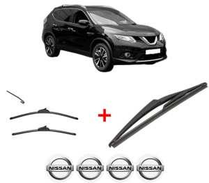 Set 3 stergatoare NISSAN X-TRAIL III (T32_, T32R, T32RR) din 2014, pentru parbriz si luneta fata si spate auto, Valeo Silencio, din cauciuc siliconat rezistent, 4 Stickere Auto NISSAN v14416