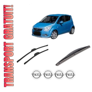 Set 3 stergatoare OPEL AGILA B (H08) din 2008-2014, pentru parbriz si luneta fata si spate auto, Bosch Twin-Aerotwin Retrofit, din cauciuc siliconat rezistent, 4 Stickere Auto OPEL
