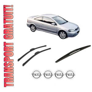 Set 3 stergatoare OPEL ASTRA G Coupe (T98) din 2000-2005, pentru parbriz si luneta fata si spate auto, Bosch Twin-Aerotwin Retrofit, din cauciuc siliconat rezistent, 4 Stickere Auto OPEL