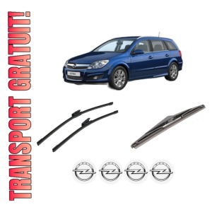 Set 3 stergatoare OPEL ASTRA H CLASSIC Estate (A04) din 2006-2014, pentru parbriz si luneta fata si spate auto, Bosch Twin-Aerotwin Multi, din cauciuc siliconat rezistent, 4 Stickere Auto OPEL