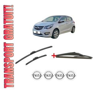 Set 3 stergatoare OPEL KARL (C16) din 2015 - 2019, pentru parbriz si luneta fata si spate auto, Bosch Twin, din cauciuc siliconat rezistent, 4 Stickere Auto OPEL