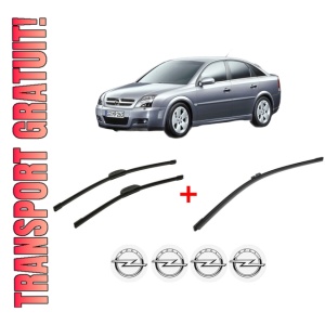 Set 3 stergatoare OPEL VECTRA C GTS (Z02) din 2002 - 2009, pentru parbriz si luneta fata si spate auto, Bosch Aerotwin, din cauciuc siliconat rezistent, 4 Stickere Auto OPEL
