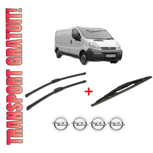 Set 3 stergatoare OPEL VIVARO A Van (X83) din 2001 - 2014, pentru parbriz si luneta fata si spate auto, Bosch Twin, din cauciuc siliconat rezistent, 4 Stickere Auto OPEL