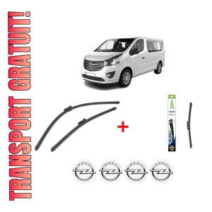 Set 3 stergatoare OPEL VIVARO B Bus (X82) din 2014 - 2019, pentru parbriz si luneta fata si spate auto, Valeo Silencio, din cauciuc siliconat rezistent, 4 Stickere Auto OPEL