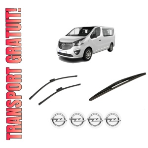 Set 3 stergatoare OPEL VIVARO B Bus (X82) din 2014-2019, pentru parbriz si luneta fata si spate auto, Bosch Twin-Aerotwin Multi, din cauciuc siliconat rezistent, 4 Stickere Auto OPEL