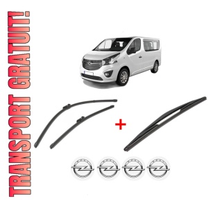 Set 3 stergatoare OPEL VIVARO B Van (X82) din 2014 - 2019, pentru parbriz si luneta fata si spate auto, Valeo Silencio, din cauciuc siliconat rezistent, 4 Stickere Auto OPEL