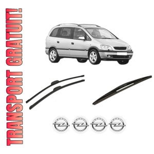 Set 3 stergatoare OPEL ZAFIRA A MPV (T98) din 1999-2005, pentru parbriz si luneta fata si spate auto, Bosch Twin-Aerotwin Retrofit, din cauciuc siliconat rezistent, 4 Stickere Auto OPEL
