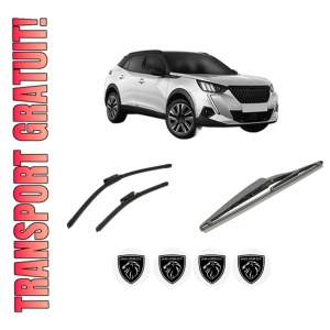Set 3 stergatoare PEUGEOT 2008 II (UD_, US_, UY_, UJ_, UR_, UC_) din 2019-2021, pentru parbriz si luneta fata si spate auto, Bosch Twin-Aerotwin, din cauciuc siliconat rezistent, 4 Stickere Auto PEUGEOT
