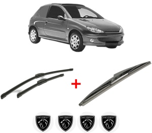 Set 3 stergatoare PEUGEOT 206 Van din 2001 - 2009, pentru parbriz si luneta fata si spate auto, Bosch Twin, din cauciuc siliconat rezistent, 4 Stickere Auto PEUGEOT v8117
