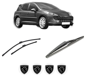Set 3 stergatoare PEUGEOT 207 SW (WK_) din 2007-2013, pentru parbriz si luneta fata si spate auto, Bosch Twin-Aerotwin, din cauciuc siliconat rezistent, 4 Stickere Auto PEUGEOT - Img 2
