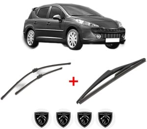 Set 3 stergatoare PEUGEOT 207 SW (WK_) din 2007 - 2013, pentru parbriz si luneta fata si spate auto, Valeo Silencio, din cauciuc siliconat rezistent, 4 Stickere Auto PEUGEOT v14356