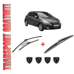 Set 3 stergatoare PEUGEOT 208 Hatchback Van (CR_) din 2013 - 2019, pentru parbriz si luneta fata si spate auto, Bosch Twin, din cauciuc siliconat rezistent, 4 Stickere Auto PEUGEOT