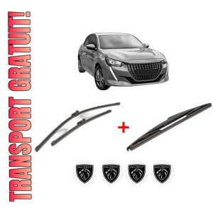 Set 3 stergatoare PEUGEOT 208 II (UB_, UP_, UW_, UJ_) din 2019, pentru parbriz si luneta fata si spate auto, Valeo Silencio, din cauciuc siliconat rezistent, 4 Stickere Auto PEUGEOT