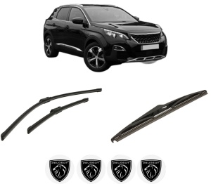 Set 3 stergatoare PEUGEOT 3008 II SUV (MC_, MR_, MJ_, M4_) din 2016-2023, pentru parbriz si luneta fata si spate auto, Bosch Twin-Aerotwin, din cauciuc siliconat rezistent, 4 Stickere Auto PEUGEOT - Img 2