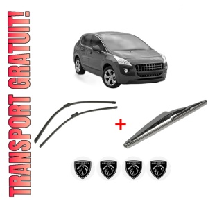 Set 3 stergatoare PEUGEOT 3008 Van (0U_) din 2009 - 2016, pentru parbriz si luneta fata si spate auto, Bosch Twin, din cauciuc siliconat rezistent, 4 Stickere Auto PEUGEOT