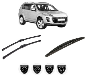 Set 3 stergatoare PEUGEOT 4007 (VU_, VV_) din 2007-2013, pentru parbriz si luneta fata si spate auto, Bosch Twin-Aerotwin Retrofit, din cauciuc siliconat rezistent, 4 Stickere Auto PEUGEOT - Img 2