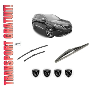 Set 3 stergatoare PEUGEOT 508 SW II (FC_, FJ_, F4_) din 2018-2021, pentru parbriz si luneta fata si spate auto, Bosch Twin-Aerotwin, din cauciuc siliconat rezistent, 4 Stickere Auto PEUGEOT